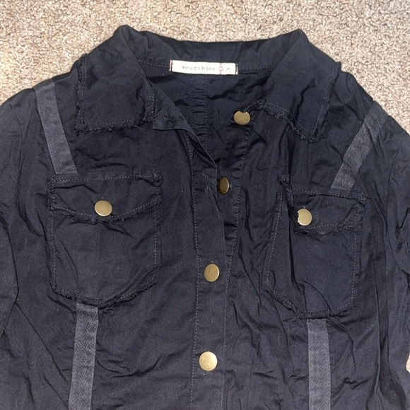 XCVI Wearables Raw Edge Poplin Lightweight Safari Jacket Black Small - Picture 5 of 8